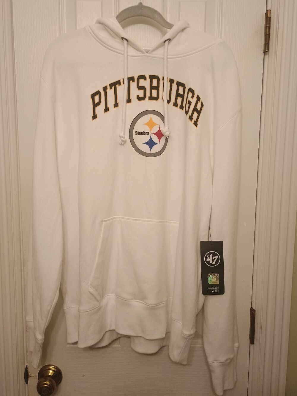 Pittsburgh Steelers White Hoodie XL with Team Logo 47 Brand (NWT)